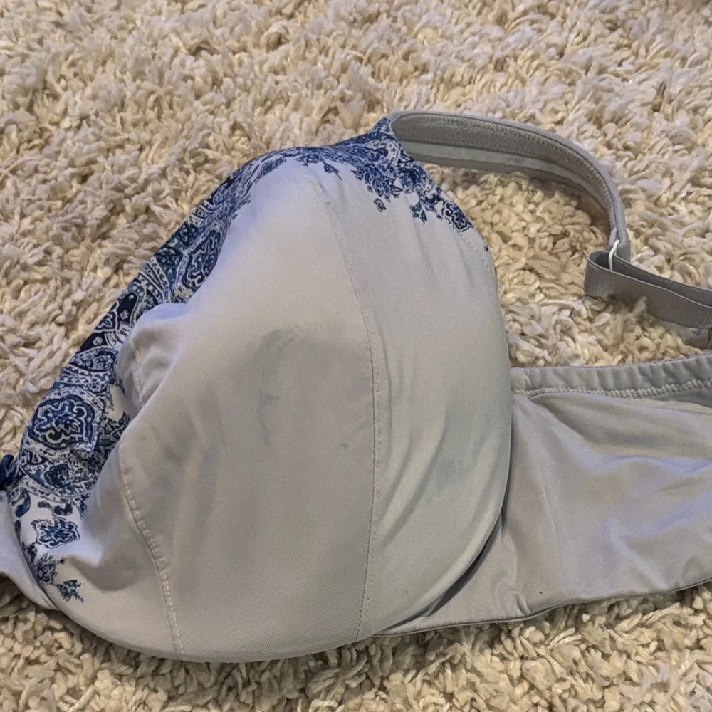 Cacique Blue and White Lace Accent Bra